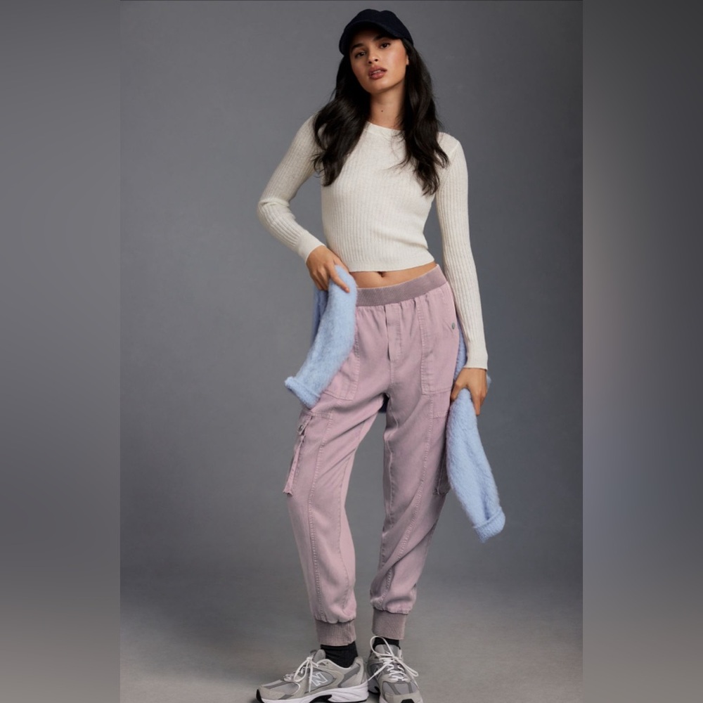 Anthropologie Women's pink mauve Lavender Cargo jogger Pants buttons - Picture 3 of 9